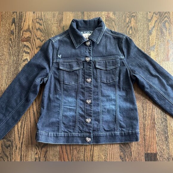 Brighton Vintage Denim Jean Jacket Embellished Silver Heart Snap Front Women's L - Picture 2 of 13